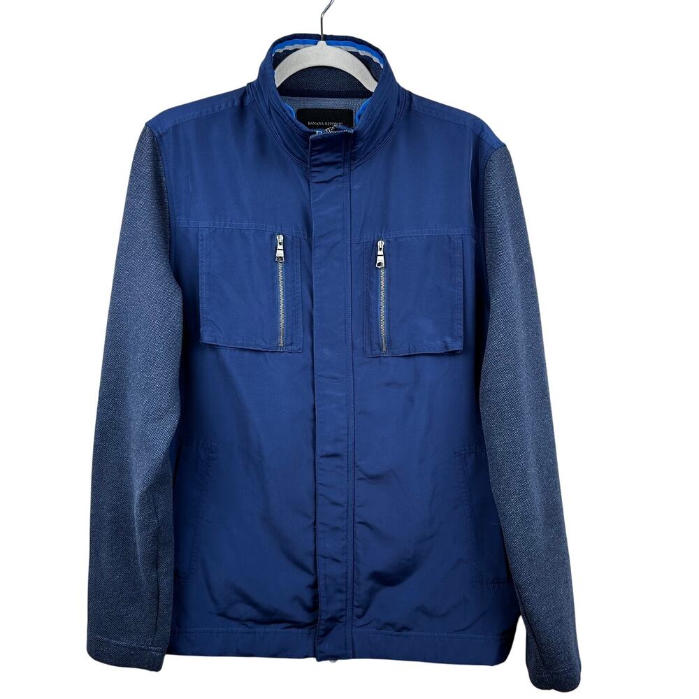 Banana Republic Men's Jacket Zip Snap Front Utility Softshell Navy Large Outdoor